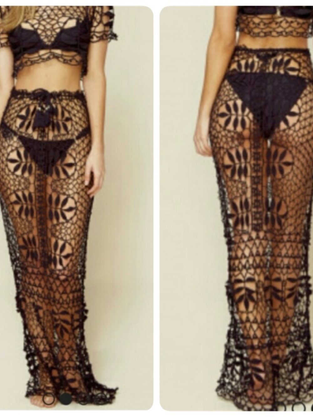 For Love & Lemons Black Crochet Knit Maxi Skirt M - Picture 3 of 5